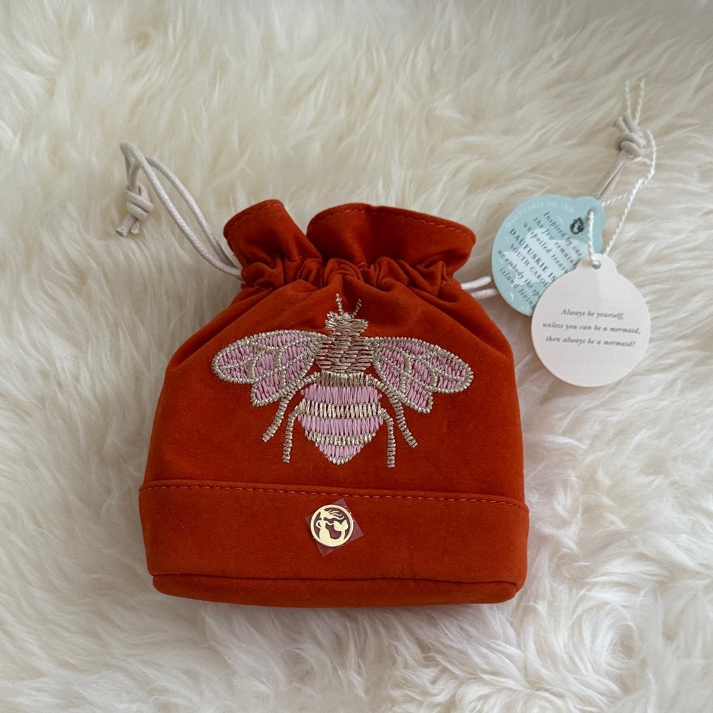 Spartina Embroidered Bee Suede Drawstring Bag